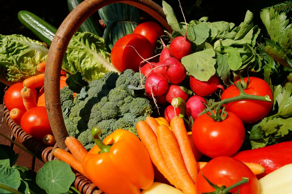 Image of a basket filled with fresh vegetables.